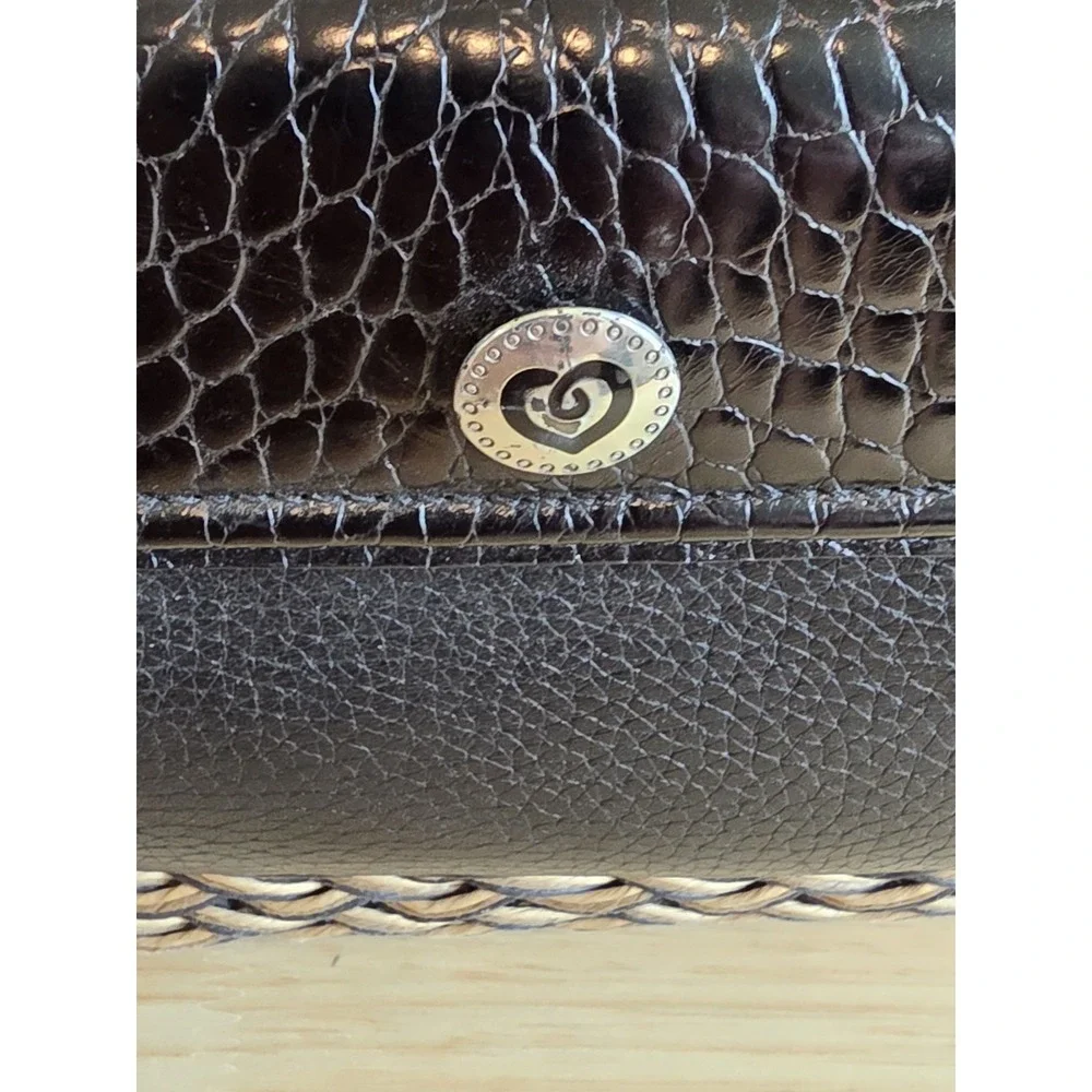 Brighton Edna Brown Braided Leather Woven Straw Shoulder Bag‎ Logo Beach Picnic